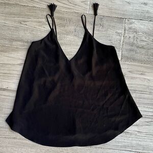 Rory Beca Sexy Spaghetti Strap Tank Top With Tassels V Neck Flowy Soft Black XS
